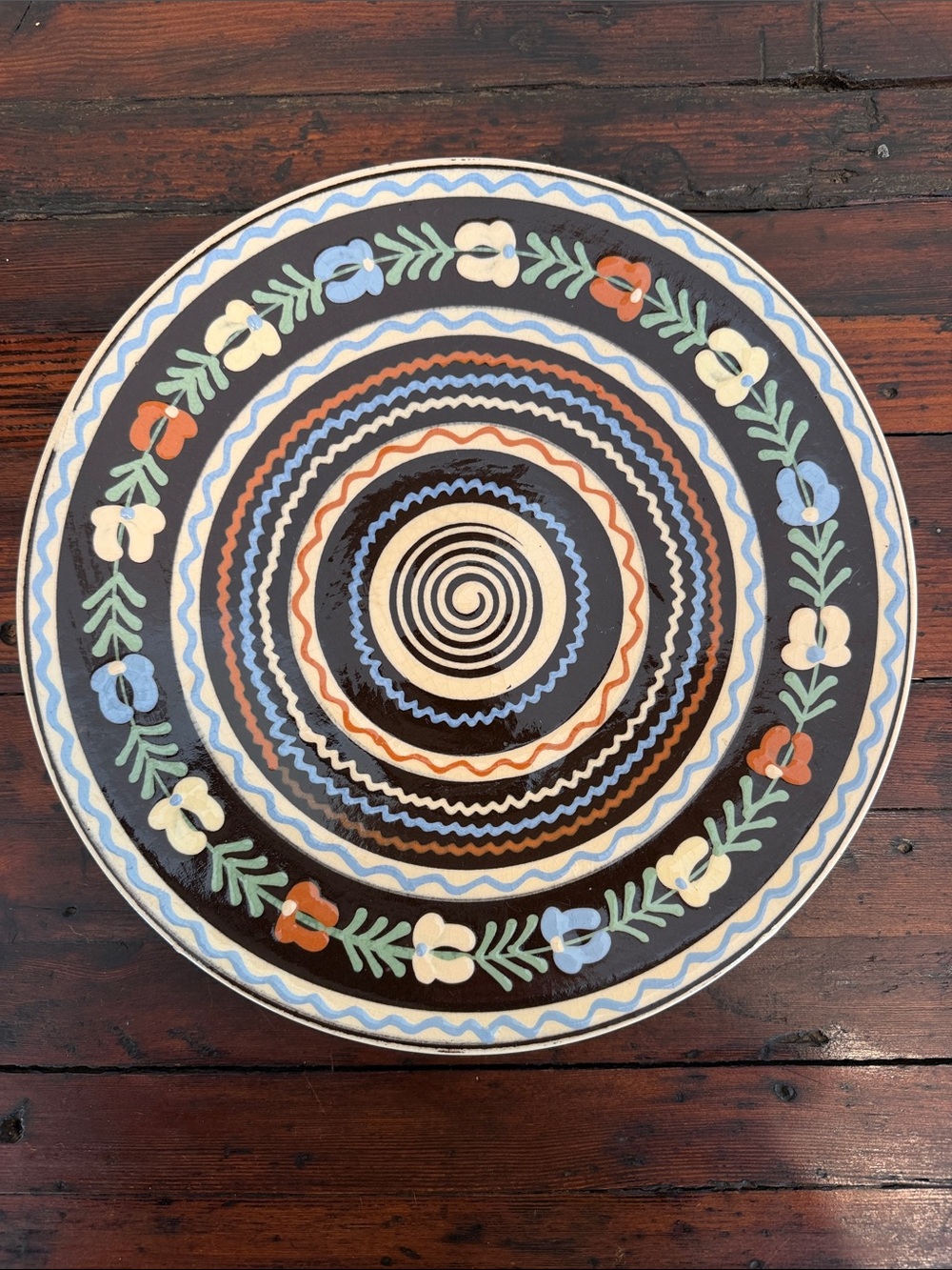 Hand-Painted Folk Art Decorative Ceramic Plate from Slovakia.